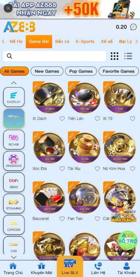 Chọn sảnh chơi và tìm game bài Xì Dách